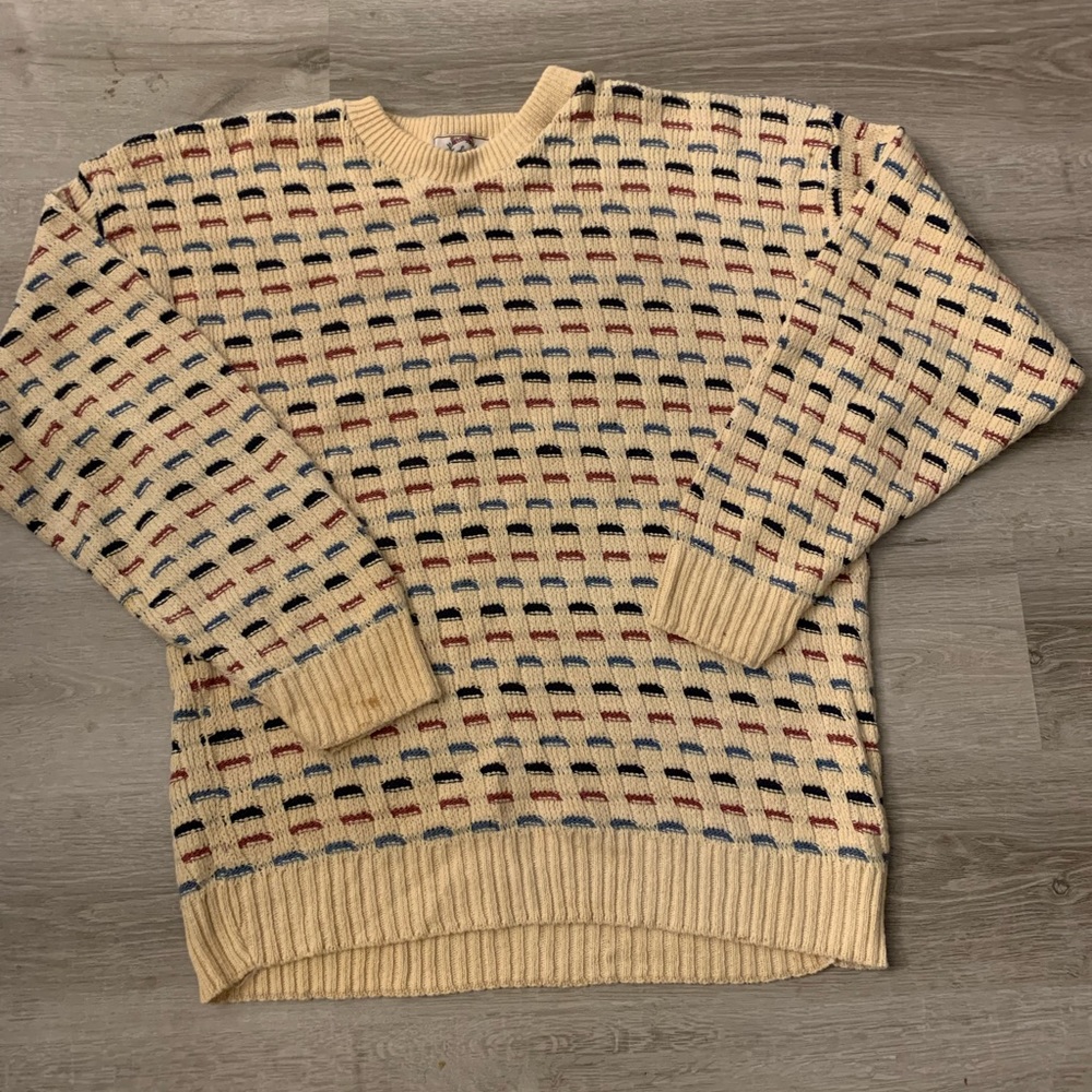 Sears & Roebuck Sweater Pullover Mens Size L Cotton Crewneck Cream Multicolor